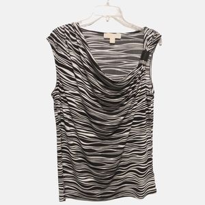 Michael Kors Zebra Print Top Blouse Metal Accent Cowl Neck Sz L